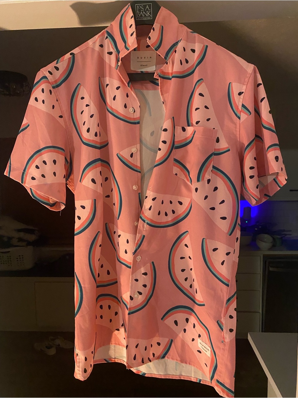 Duvin Pink Watermelon Print Short-Sleeve Button-Down Shirt